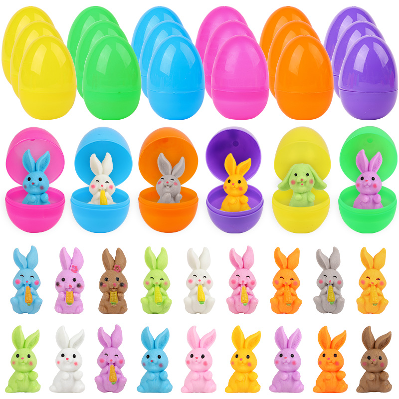 Party Games Easter For Kids - 24 Adet Tavşan Figürlü Paskalya Yumurtası