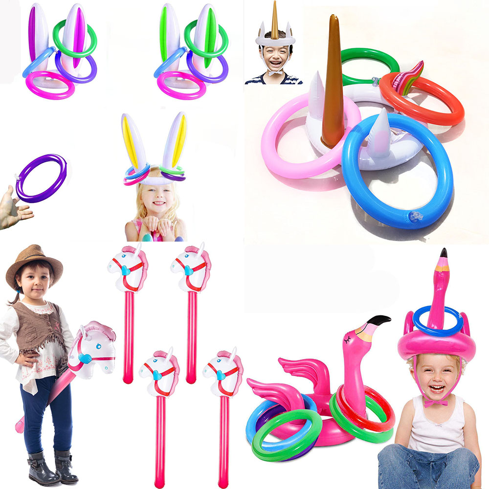 Party Games Easter For Kids - Şişme at başı sopa Unicorn gökkuşağı
