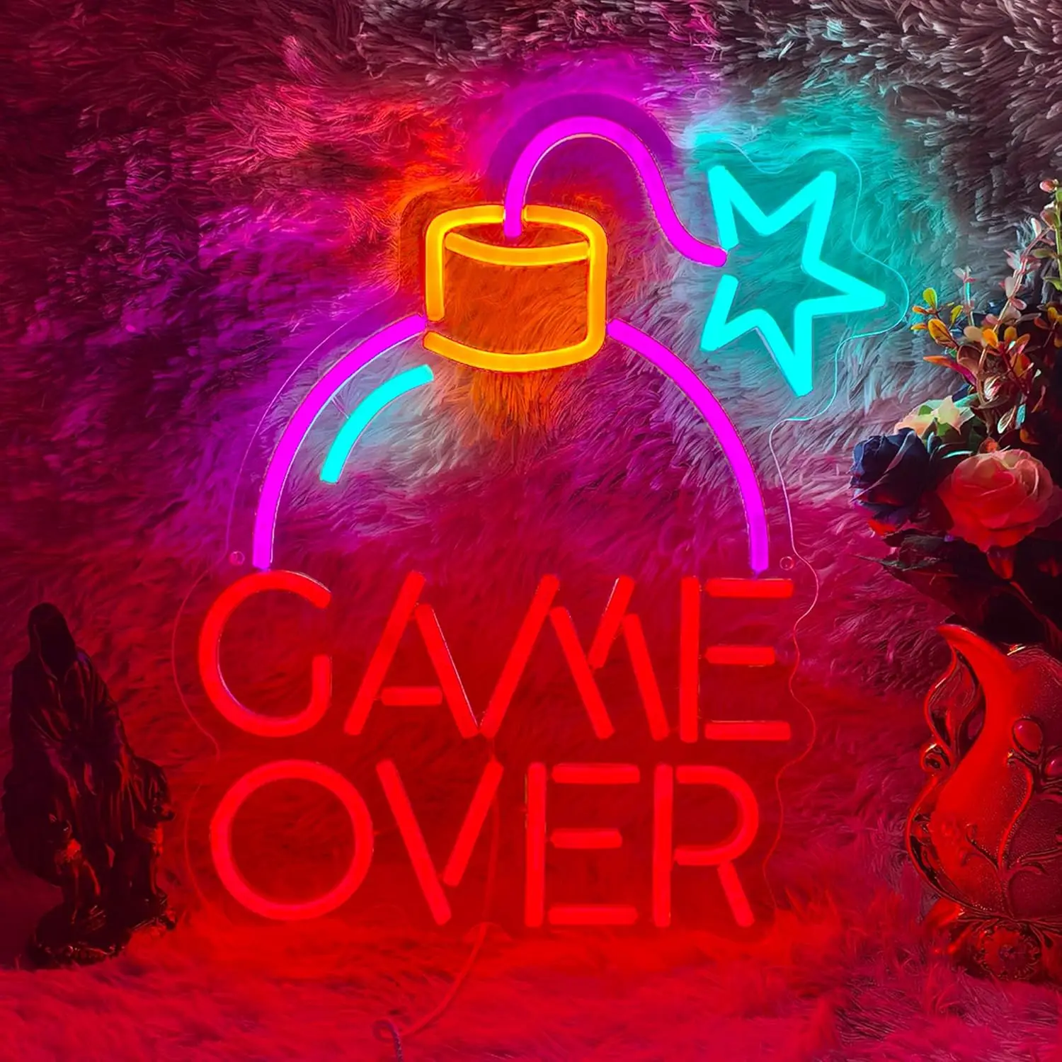 Party Games Stream - Game Over Kırmızı Pembe Neon Işık